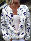 Vynora | Vintage Floral Bird Print Button-Front Cardigan Sweater