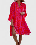 Boho Floral Print Bell Sleeve V-Neck Dress