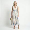 Sleeveless V-Neck Floral Pleated Maxi Dress