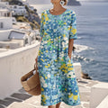 Abstract Floral Short Sleeve Wedding Guest Midi Dress