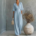 V-Neck Open-Back Dress with Flowy Sleeves