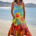 Saskia | Watercolor Print Sleeveless Midi Dress