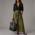 SAHARA | Two-Piece Set: Black Top and Olive Green Midi Skirt
