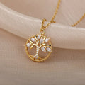 Tree of Life Gold Pendant Necklace with Crystals