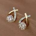 Gold Cross and Zirconia Stud Earrings