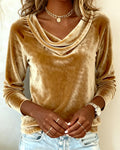 Long-Sleeve Velvet Top in Solid Colour