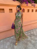 Florencia | Long Floral Dress with Low Neckline