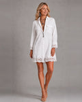 Bohemian Eyelet Hem Resort White Shirt Mini Dress