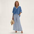 Giselle | V-neck Varsity Top & Stripe Wide-leg Set