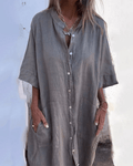 Relaxed Linen Shirt Dress Breathable Comfortable Fit