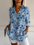 Abstract Print Split Neck Blouse